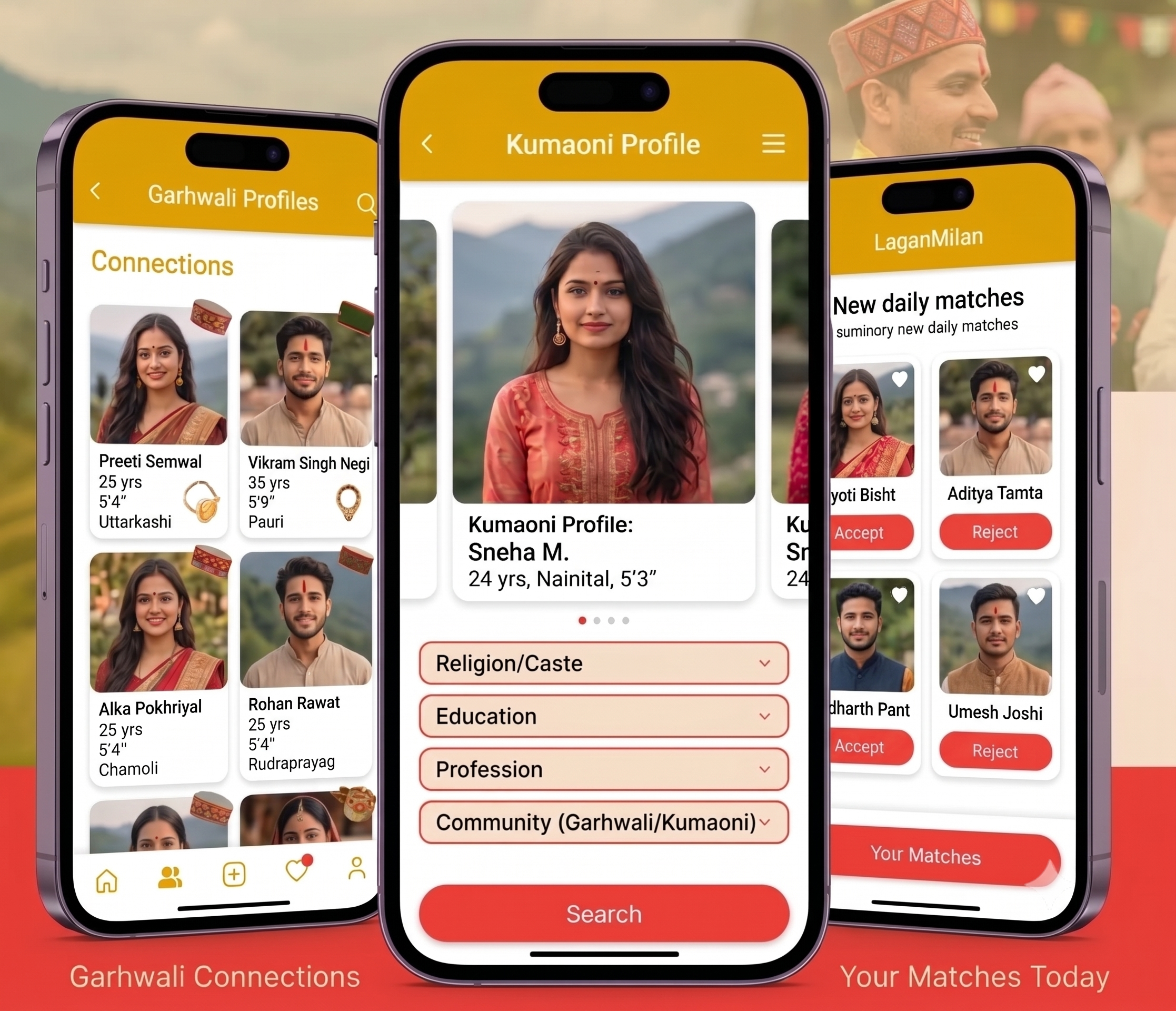 Garhwali and Kumaoni families browsing verified matrimonial profiles on LaganMilan